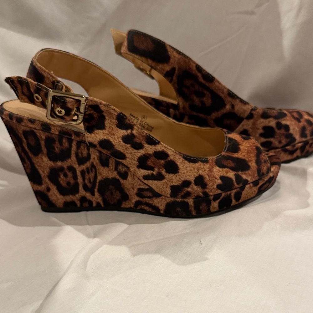 New York & Company Leopard Print Wedge Slingbacks